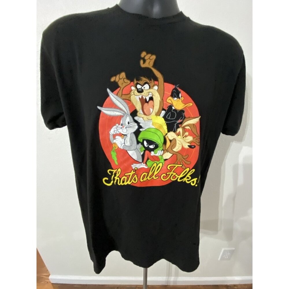 Looney Tunes That’s All Folks Graphic Print T-Shirt Men Large Black
